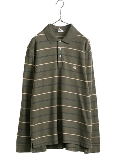 ブルックスブラザーズ ボーダー 鹿の子 長袖 ポロシャツ メンズ L / 古着 BROOKS BROTHERS 346 長袖シャツ コットン ワンポイント ボックス