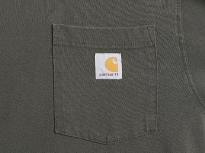 カーハート ポケット付き 長袖 Tシャツ メンズ M / 古着 CARHARTT ロンT ワンポイント ポケT ロゴT ヘビーウェイト ワーク クルーネック 灰