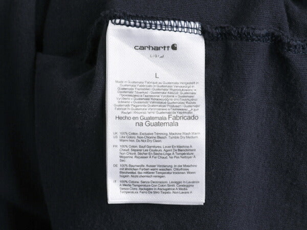 カーハート ポケット付き 長袖 Tシャツ メンズ L / 古着 CARHARTT ロンT ワンポイント ポケT ロゴT ヘビーウェイト クルーネック ワーク 紺