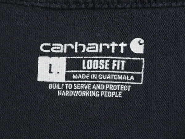 カーハート ポケット付き 長袖 Tシャツ メンズ L / 古着 CARHARTT ロンT ワンポイント ポケT ロゴT ヘビーウェイト クルーネック ワーク 紺