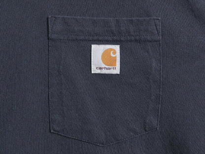 カーハート ポケット付き 長袖 Tシャツ メンズ L / 古着 CARHARTT ロンT ワンポイント ポケT ロゴT ヘビーウェイト クルーネック ワーク 紺
