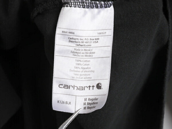 カーハート ポケット付き 長袖 Tシャツ メンズ M / 古着 CARHARTT ロンT ワンポイント ポケT ロゴT ヘビーウェイト クルーネック ワーク 黒