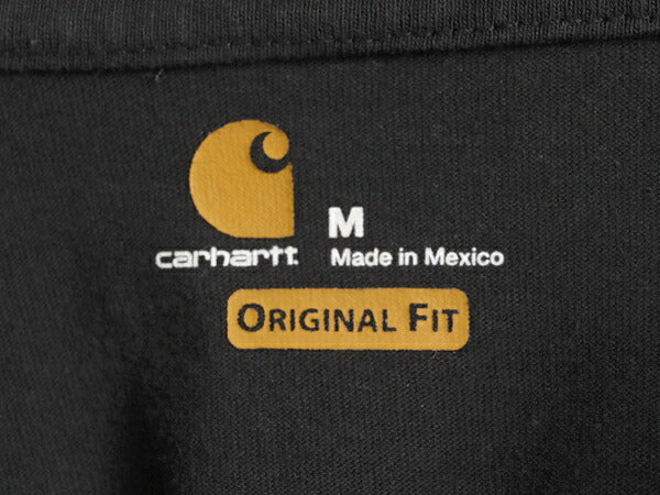 カーハート ポケット付き 長袖 Tシャツ メンズ M / 古着 CARHARTT ロンT ワンポイント ポケT ロゴT ヘビーウェイト クルーネック ワーク 黒