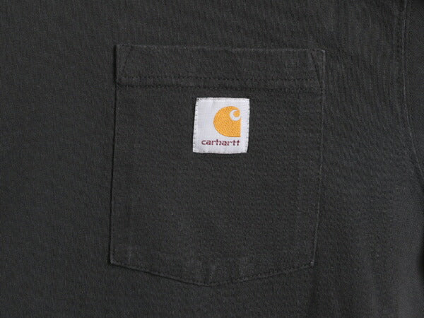 カーハート ポケット付き 長袖 Tシャツ メンズ M / 古着 CARHARTT ロンT ワンポイント ポケT ロゴT ヘビーウェイト クルーネック ワーク 黒
