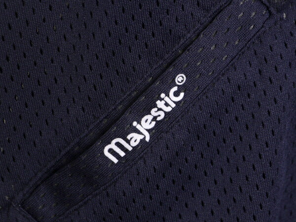 MLB Majestic ヤンキース メッシュ ベースボール シャツ メンズ L 程/ ユニフォーム ゲームシャツ メジャーリーグ 半袖シャツ ハーフジップ