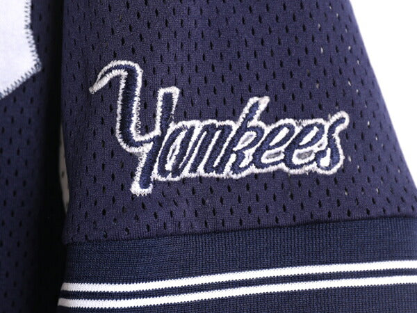 MLB Majestic ヤンキース メッシュ ベースボール シャツ メンズ L 程/ ユニフォーム ゲームシャツ メジャーリーグ 半袖シャツ ハーフジップ