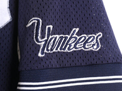 MLB Majestic ヤンキース メッシュ ベースボール シャツ メンズ L 程/ ユニフォーム ゲームシャツ メジャーリーグ 半袖シャツ ハーフジップ