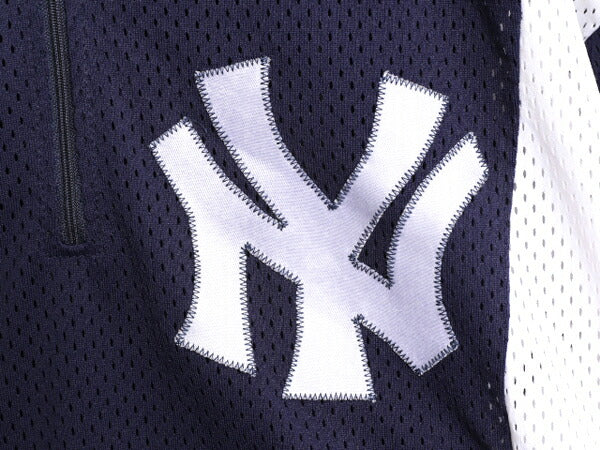 MLB Majestic ヤンキース メッシュ ベースボール シャツ メンズ L 程/ ユニフォーム ゲームシャツ メジャーリーグ 半袖シャツ ハーフジップ