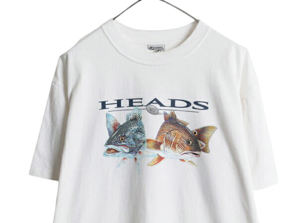 00s コロンビア フィッシュ イラスト 両面 プリント Tシャツ メンズ L 程/ オールド アウトドア 魚 ヘビーウェイト グラフィック アート 白