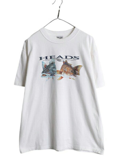 00s コロンビア フィッシュ イラスト 両面 プリント Tシャツ メンズ L 程/ オールド アウトドア 魚 ヘビーウェイト グラフィック アート 白