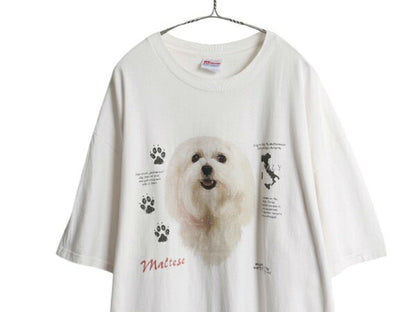 00s ドッグ アート 両面 プリント 半袖 Tシャツ メンズ レディース XXL / オールド イラスト 犬 アニマル ヘビーウェイト 大きいサイズ 白