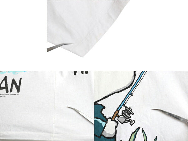 90s スヌーピー 両面 プリント Tシャツ メンズ レディース M / オールド キャラクター ピーナッツ シングルステッチ イラスト フィッシング