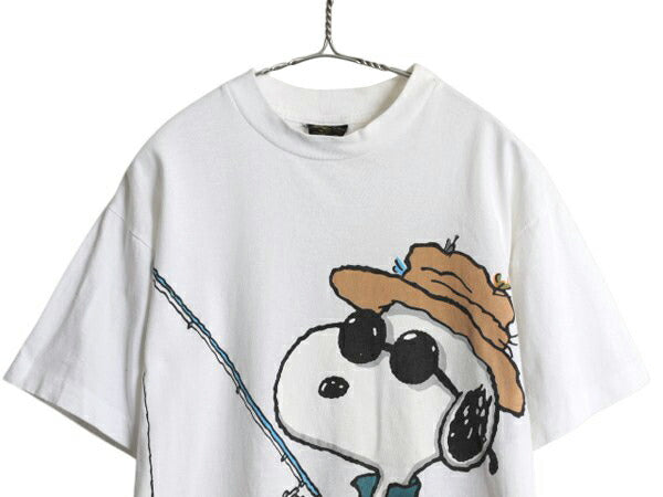 90s スヌーピー 両面 プリント Tシャツ メンズ レディース M / オールド キャラクター ピーナッツ シングルステッチ イラスト フィッシング