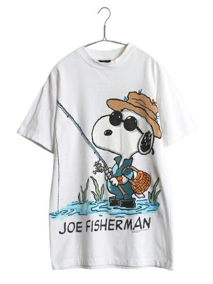 90s スヌーピー 両面 プリント Tシャツ メンズ レディース M / オールド キャラクター ピーナッツ シングルステッチ イラスト フィッシング