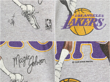 80s USA製 レイカーズ イラスト プリント 半袖 Tシャツ メンズ M 小さめ S 程/ ヴィンテージ NBA オフィシャル マジック ジョンソン バスケ