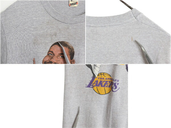 80s USA製 レイカーズ イラスト プリント 半袖 Tシャツ メンズ M 小さめ S 程/ ヴィンテージ NBA オフィシャル マジック ジョンソン バスケ