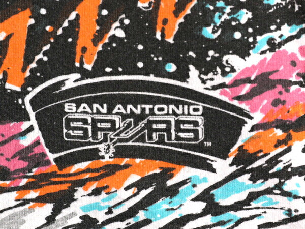 90s USA製 スパーズ オールオーバー プリント 半袖 Tシャツ メンズ L / オールド NBA オフィシャル アート イラスト ヘビーウェイト バスケ