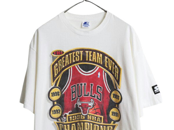90s USA製 ブルズ アート イラスト プリント 半袖 Tシャツ メンズ L / オールド NBA オフィシャル スターター バスケ マイケル ジョーダン