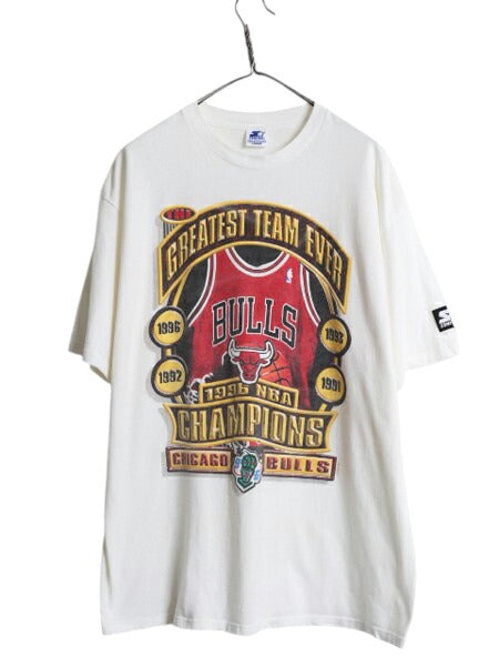 90s USA製 ブルズ アート イラスト プリント 半袖 Tシャツ メンズ L / オールド NBA オフィシャル スターター バスケ マイケル ジョーダン