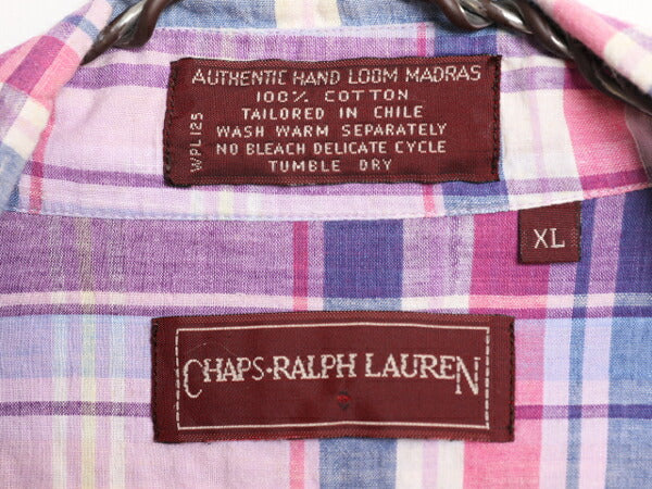 70s チャップス ラルフローレン マドラス チェック 半袖 ボタンダウン シャツ メンズ XL / ヴィンテージ CHAPS 半袖シャツ BD 大きいサイズ