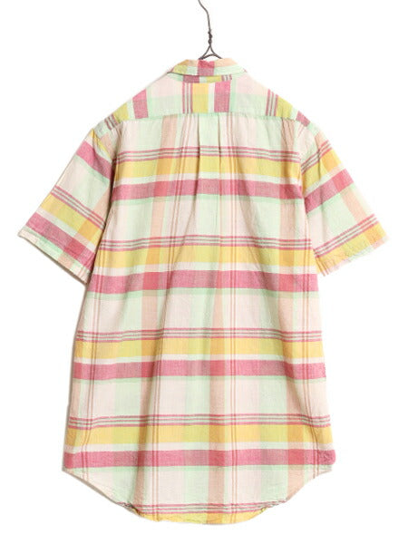 90s ポロ ラルフローレン チェック 半袖 ボタンダウン シャツ キッズ XL メンズ M 程/ 90年代 オールド 半袖シャツ コットン ワンポイント