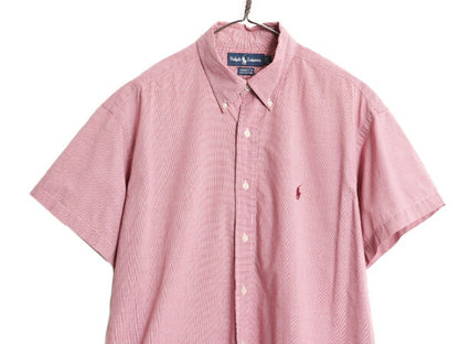90s ラルフローレン チェック 半袖 ボタンダウン シャツ メンズ L 程 オールド 90年代 ポロ 半袖シャツ コットン ワンポイント 千鳥格子 BD