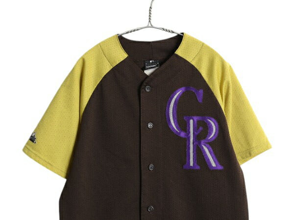 USA製 ロッキーズ ベースボール シャツ メンズ M / MLB オフィシャル マジェスティック 大リーグ ユニフォーム ジャージ 半袖シャツ 重ね着