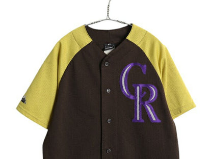 USA製 ロッキーズ ベースボール シャツ メンズ M / MLB オフィシャル マジェスティック 大リーグ ユニフォーム ジャージ 半袖シャツ 重ね着