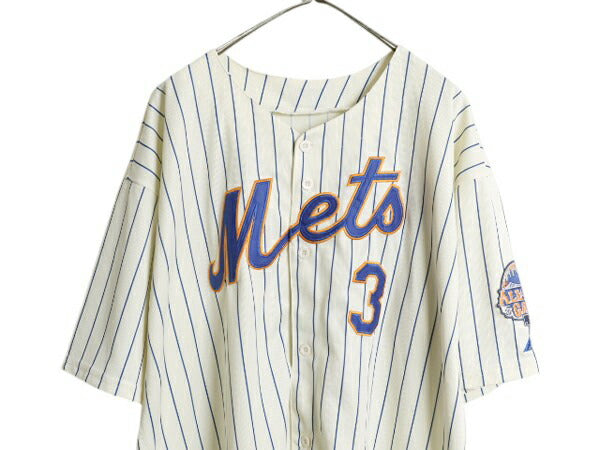 メッツ ベースボール シャツ メンズ XXL 程/ MLB オフィシャル マジェスティック 大リーグ ユニフォーム ゲームシャツ 重ね着 大きいサイズ