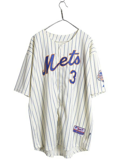 メッツ ベースボール シャツ メンズ XXL 程/ MLB オフィシャル マジェスティック 大リーグ ユニフォーム ゲームシャツ 重ね着 大きいサイズ