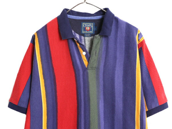 80's チャップス ラルフローレン ストライプ 鹿の子 半袖 ポロシャツ メンズ L ヴィンテージ CHAPS ポロ 半袖シャツ マルチカラー ペイント