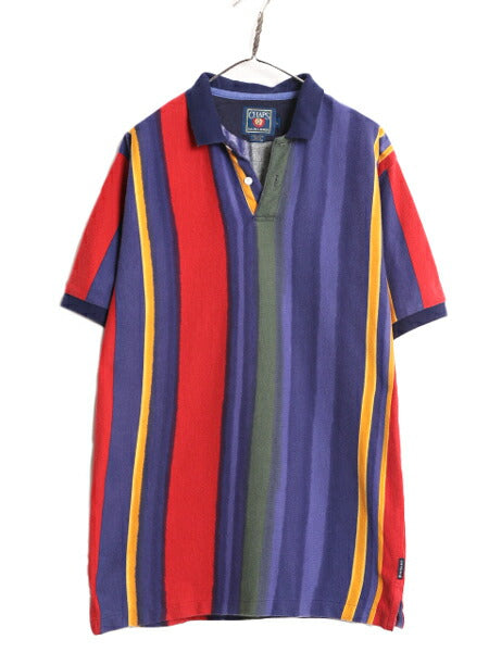 80's チャップス ラルフローレン ストライプ 鹿の子 半袖 ポロシャツ メンズ L ヴィンテージ CHAPS ポロ 半袖シャツ マルチカラー ペイント
