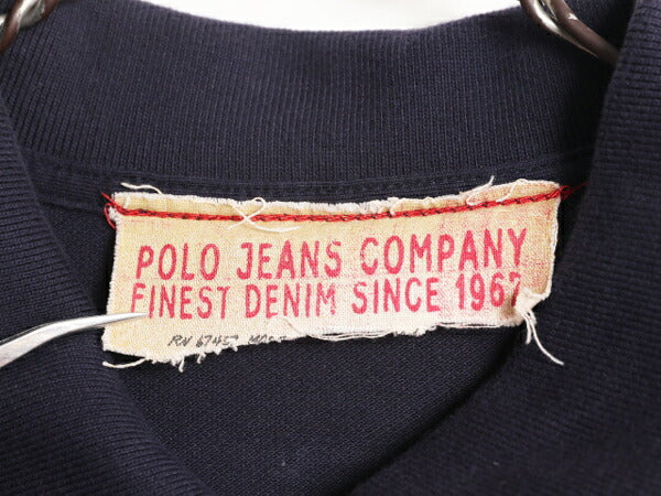 ラルフローレン 鹿の子 半袖 ポロシャツ メンズ XL 程 古着 POLO JEANS CO ポロ 星条旗 半袖シャツ ワンポイント ロゴ刺繍 大きいサイズ 紺