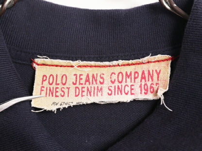 ラルフローレン 鹿の子 半袖 ポロシャツ メンズ XL 程 古着 POLO JEANS CO ポロ 星条旗 半袖シャツ ワンポイント ロゴ刺繍 大きいサイズ 紺