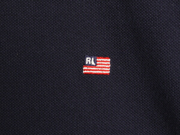 ラルフローレン 鹿の子 半袖 ポロシャツ メンズ XL 程 古着 POLO JEANS CO ポロ 星条旗 半袖シャツ ワンポイント ロゴ刺繍 大きいサイズ 紺