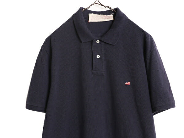 ラルフローレン 鹿の子 半袖 ポロシャツ メンズ XL 程 古着 POLO JEANS CO ポロ 星条旗 半袖シャツ ワンポイント ロゴ刺繍 大きいサイズ 紺