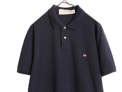 ラルフローレン 鹿の子 半袖 ポロシャツ メンズ XL 程 古着 POLO JEANS CO ポロ 星条旗 半袖シャツ ワンポイント ロゴ刺繍 大きいサイズ 紺