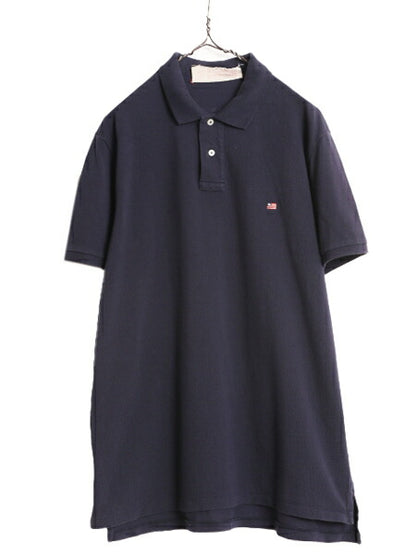 ラルフローレン 鹿の子 半袖 ポロシャツ メンズ XL 程 古着 POLO JEANS CO ポロ 星条旗 半袖シャツ ワンポイント ロゴ刺繍 大きいサイズ 紺