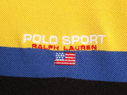 90s ポロスポーツ ラルフローレン ボーダー 鹿の子 半袖 ポロシャツ メンズ L 90年代 オールド ポロ 半袖シャツ ワンポイント マルチカラー
