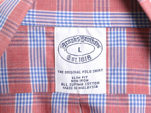 ブルックスブラザーズ チェック 半袖 ボタンダウン シャツ メンズ L / Brooks Brothers SLIM FIT ピマ コットン ノーアイロン マルチカラー