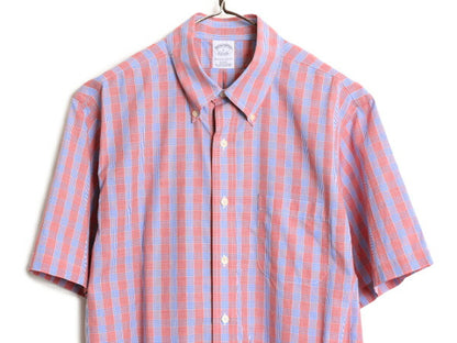 ブルックスブラザーズ チェック 半袖 ボタンダウン シャツ メンズ L / Brooks Brothers SLIM FIT ピマ コットン ノーアイロン マルチカラー
