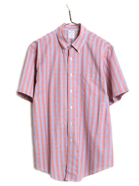 ブルックスブラザーズ チェック 半袖 ボタンダウン シャツ メンズ L / Brooks Brothers SLIM FIT ピマ コットン ノーアイロン マルチカラー