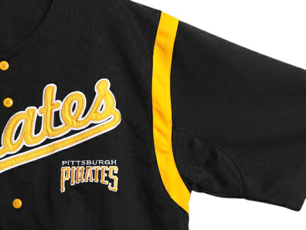 パイレーツ ベースボール シャツ メンズ L / MLB オフィシャル ダイナスティ 大リーグ ユニフォーム ゲームシャツ 半袖シャツ ジャージ 黒