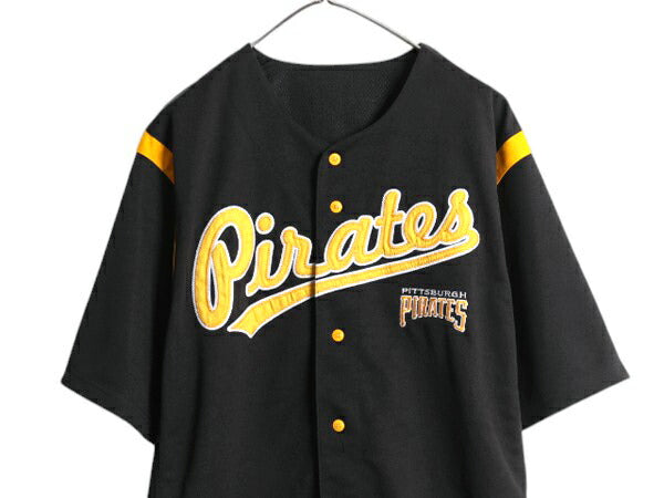 パイレーツ ベースボール シャツ メンズ L / MLB オフィシャル ダイナスティ 大リーグ ユニフォーム ゲームシャツ 半袖シャツ ジャージ 黒