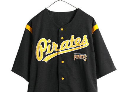 パイレーツ ベースボール シャツ メンズ L / MLB オフィシャル ダイナスティ 大リーグ ユニフォーム ゲームシャツ 半袖シャツ ジャージ 黒