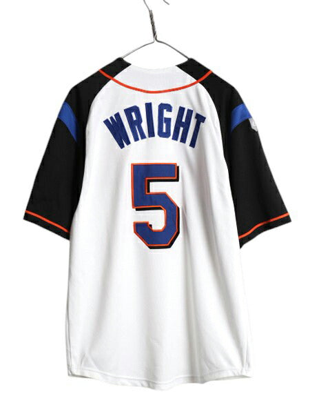 メッツ ベースボール シャツ メンズ L 程/ 古着 MLB オフィシャル マジェスティック 大リーグ ユニフォーム ゲームシャツ ジャージ 重ね着
