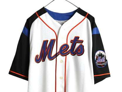 メッツ ベースボール シャツ メンズ L 程/ 古着 MLB オフィシャル マジェスティック 大リーグ ユニフォーム ゲームシャツ ジャージ 重ね着