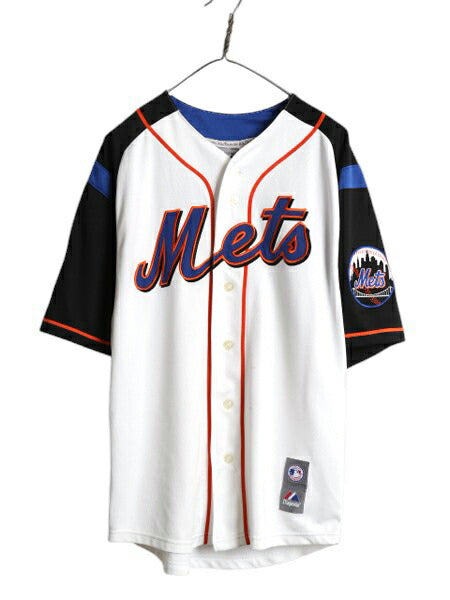 メッツ ベースボール シャツ メンズ L 程/ 古着 MLB オフィシャル マジェスティック 大リーグ ユニフォーム ゲームシャツ ジャージ 重ね着
