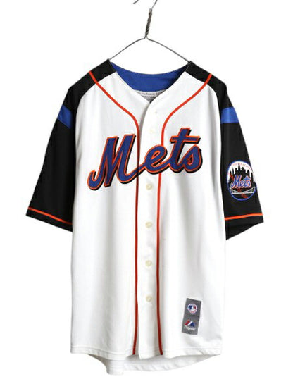 メッツ ベースボール シャツ メンズ L 程/ 古着 MLB オフィシャル マジェスティック 大リーグ ユニフォーム ゲームシャツ ジャージ 重ね着