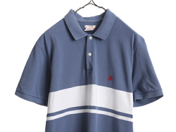 ブルックスブラザーズ ボーダー 鹿の子 半袖 ポロシャツ メンズ L 古着 Brooks Brothers 346 半袖シャツ ワンポイント スリム フィット 青